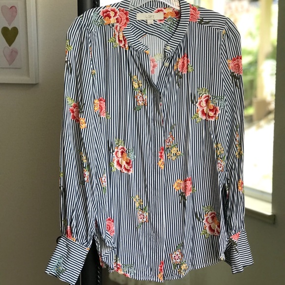 LOFT Tops - Floral and Stripe Blouse